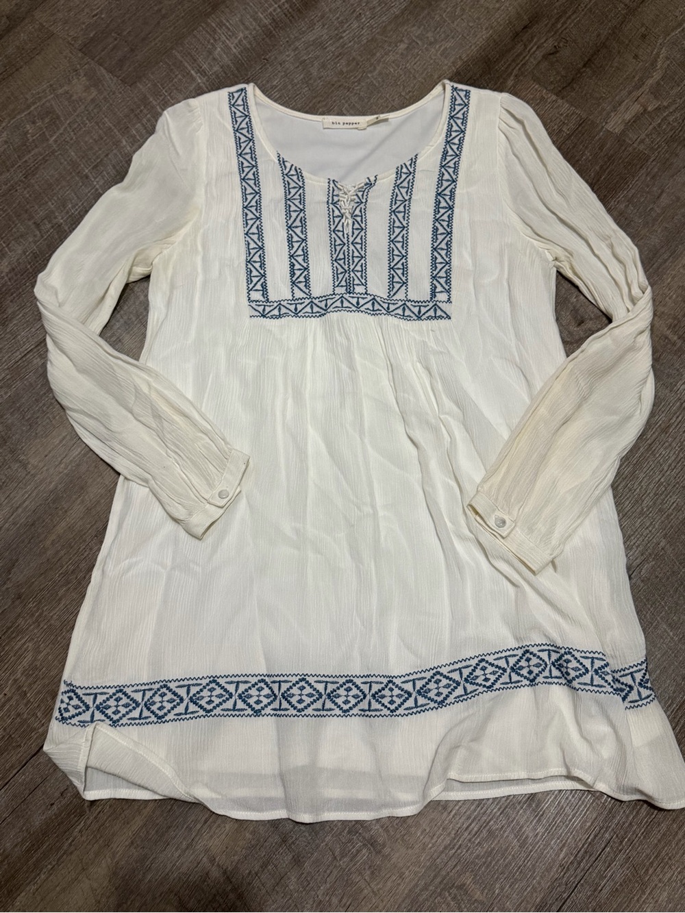 Blu Pepper White Tunic with Blue Embroidered Trim
